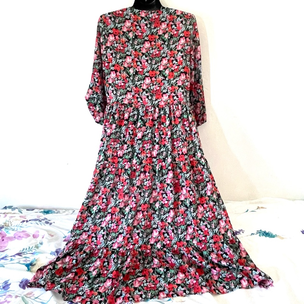 Zara floral ruffled V neck oversized midi dress - Picture 11 of 16